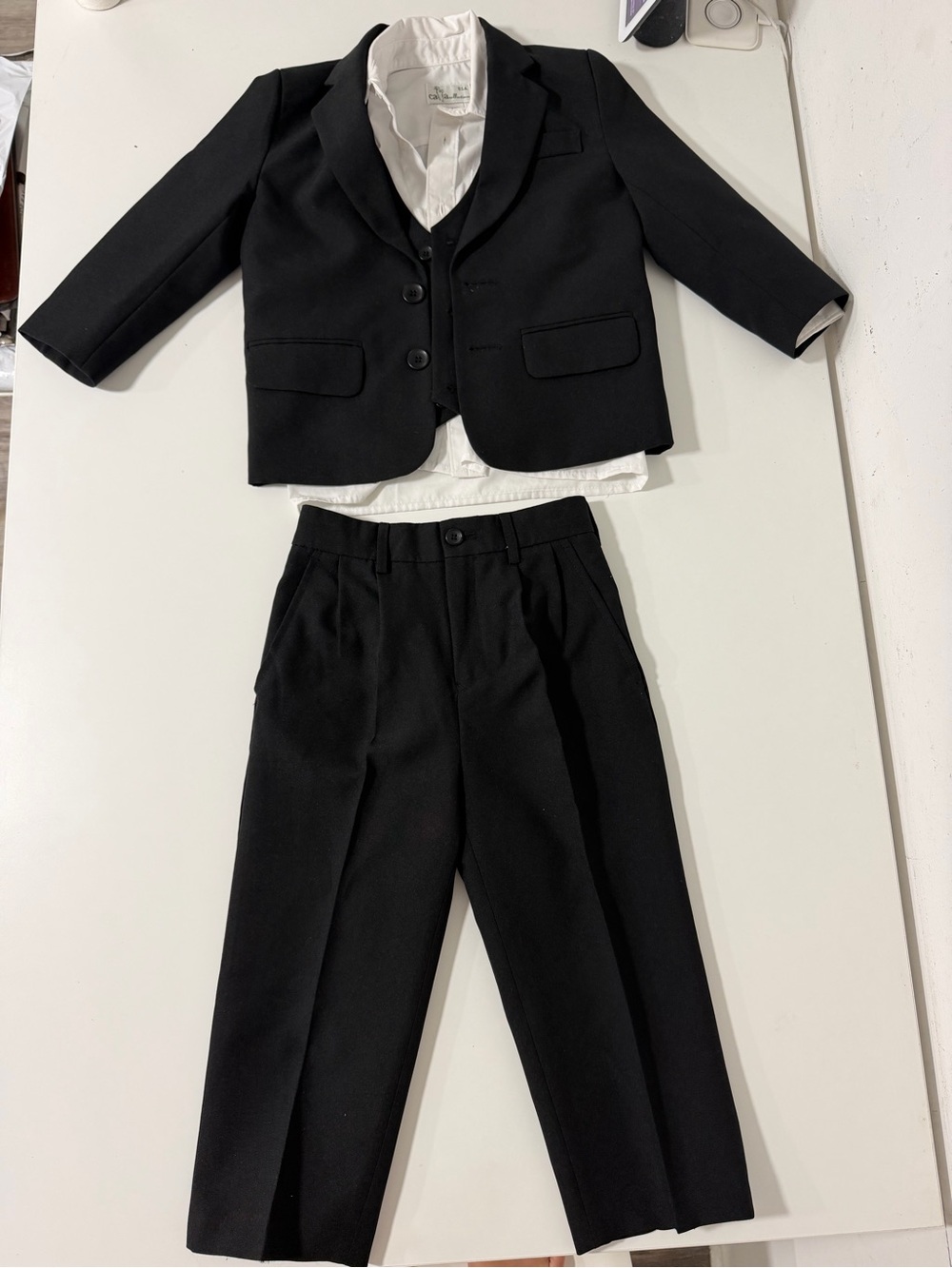 Boys Black 4 Piece Suit Set - Jacket,white long sleeve ,Vest & Pants